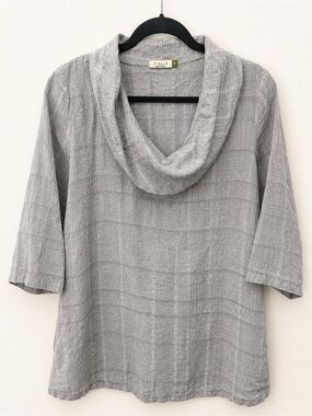 Chalet 100% Linen Cowl Neck Tunic Top Gray 3/4 Sleeve Made in USA Small